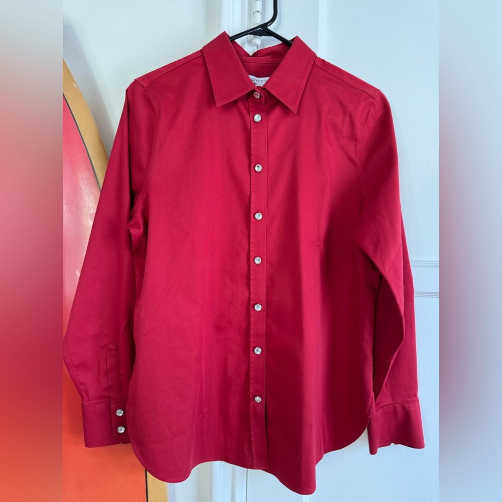 Chico's Red Button-Up Shirt